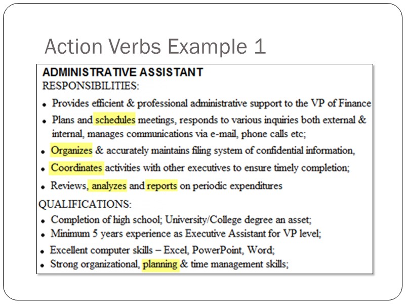 Action Verbs Example 1